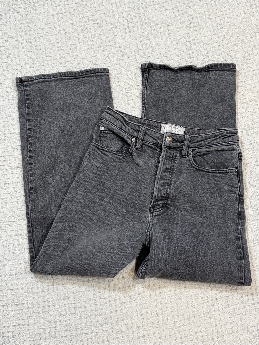 Free People Charcoal Grey Wide Leg Jeans High Rise Button Fly Size 26